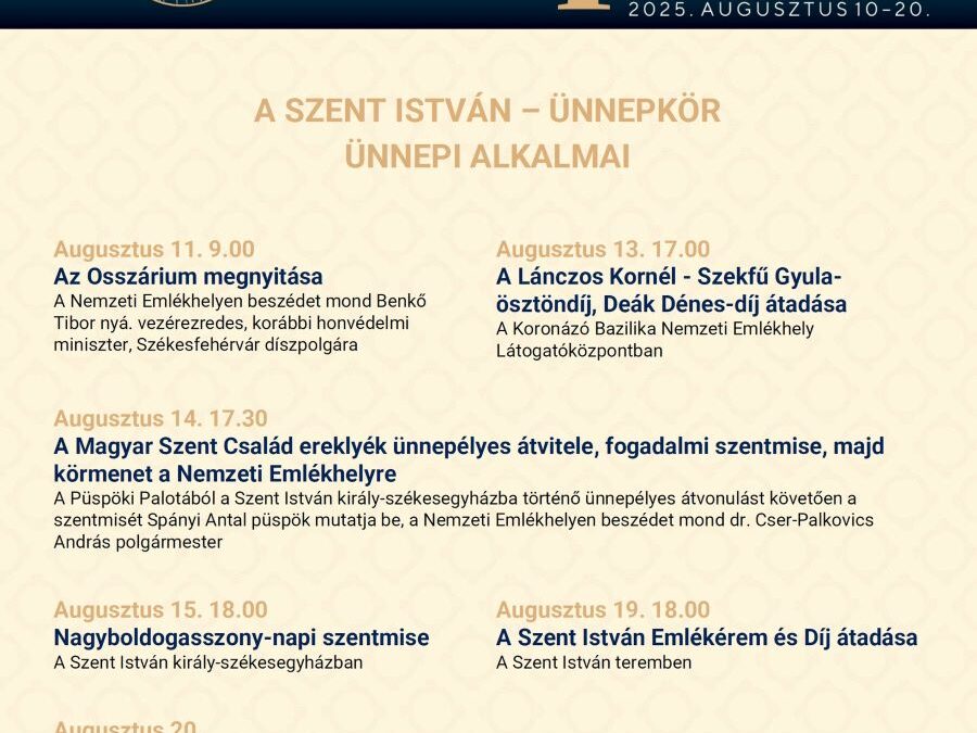 Királyi Napok: Osszárium-megnyitó, körmenet, szentmise, kenyéráldás, díjátadó, „királyi” felvonulás és ünnepi közgyűlés