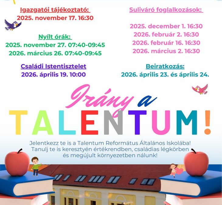Suliváró programokkal várja leendő tanulóit a Talentum Református Általános Iskola